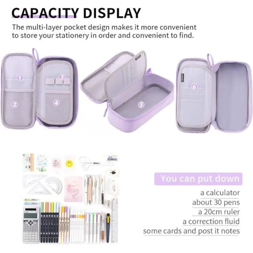 Durable Purple Pencil Case Pouch‎ Bag Storage School Supplies for Girls, Teens